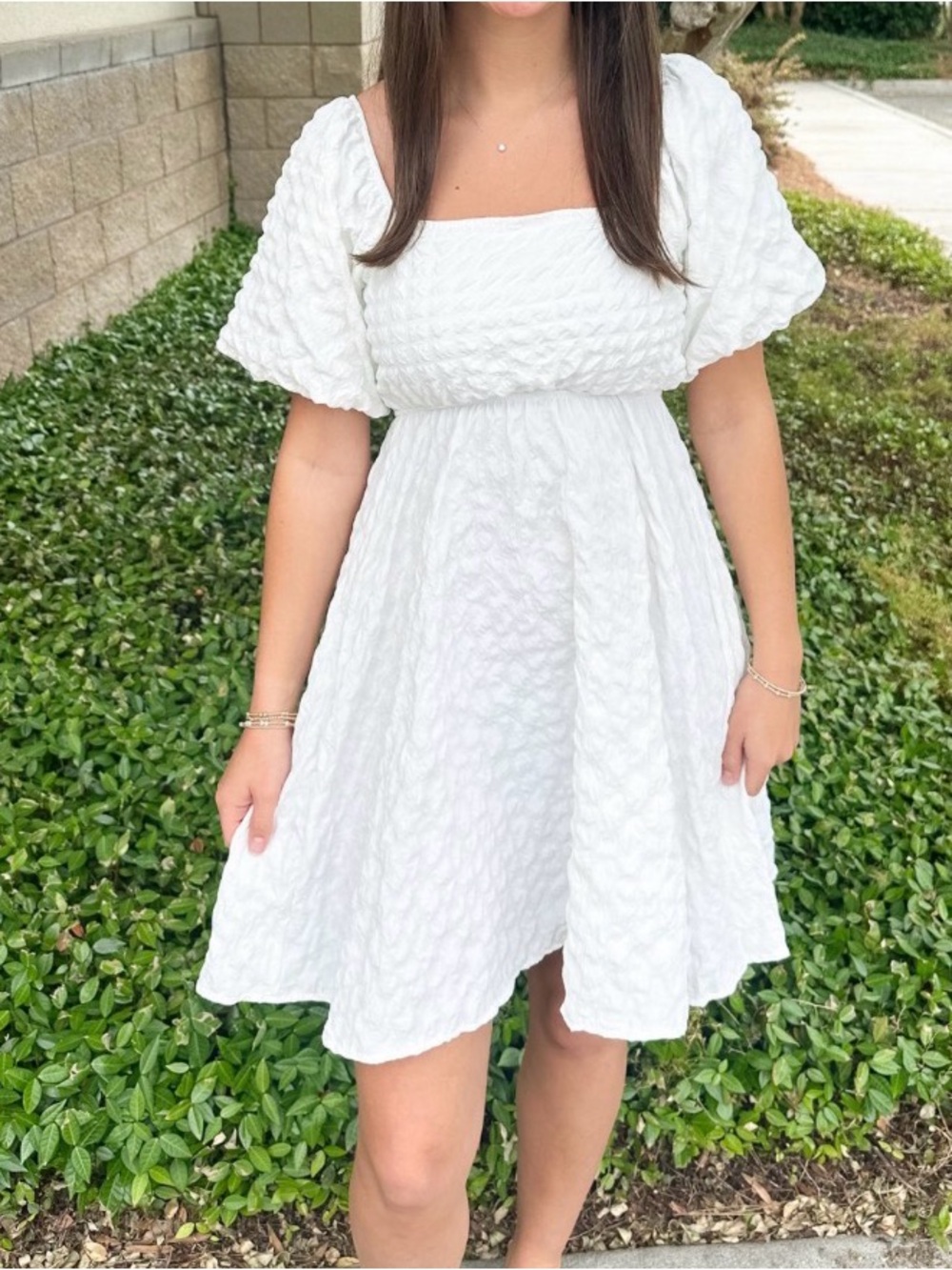 Simply Southern White Textured Puff-Sleeve Mini Dress